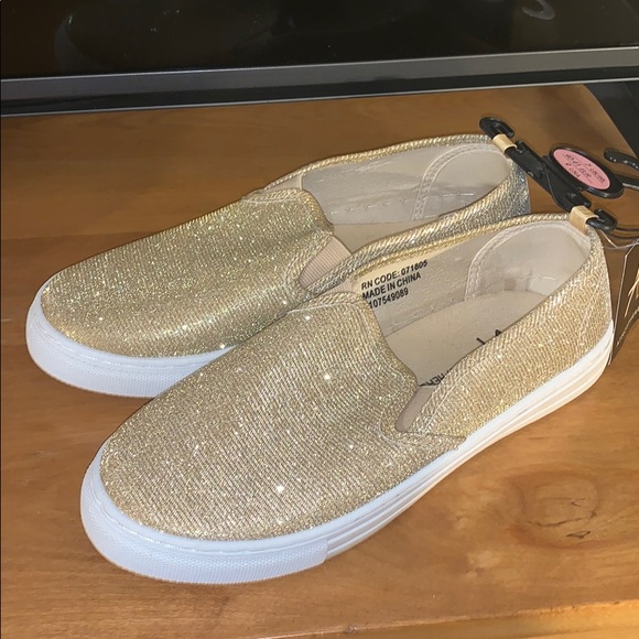 Atmosphere Shoes - slip on gold sparkly sneakers. brand new